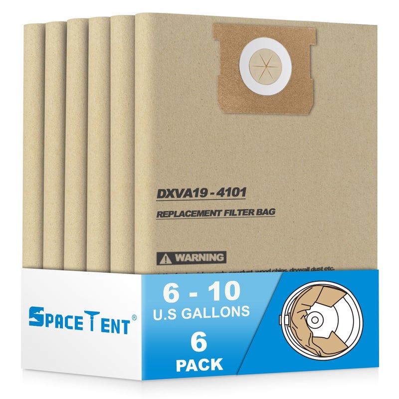 SpaceTent 6 Pack DXVA19-4101 Disposable Filter Bags for DEWALT 6, 8, 9 and 10 Gallon Wet Dry Vacs, 6-10 Gallon Shop Vac Bags, DXV10SA Vacuum Bags - Image 1